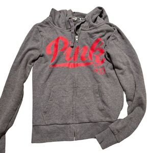 Victoria's Secret PINK Gray Full-zip Hoodie with Hot Pink Lettering Women's  XS